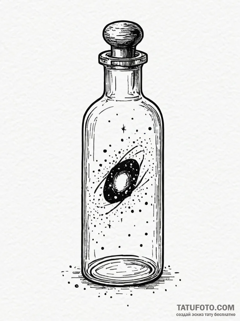 Tattoo sketch, an apothecary bottle containin... - эскиз тату (№1752489298_0, 14.07.2025 10:34) — Tatufoto.com