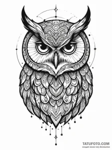 Tattoo sketch, owl, gaze of otherworldy visio... - эскиз тату (№1752489717_0, 14.07.2025 10:41) — Tatufoto.com