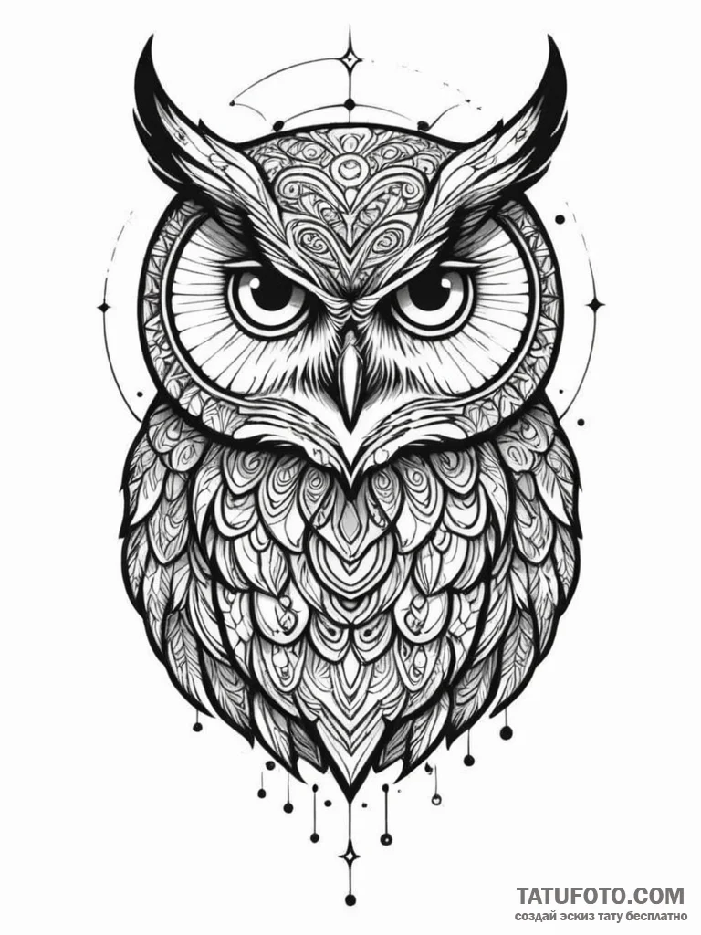Tattoo sketch, owl, gaze of otherworldy visio… — эскиз тату (№1752489717_0, 14.07.2025 10:41) — Tatufoto.com