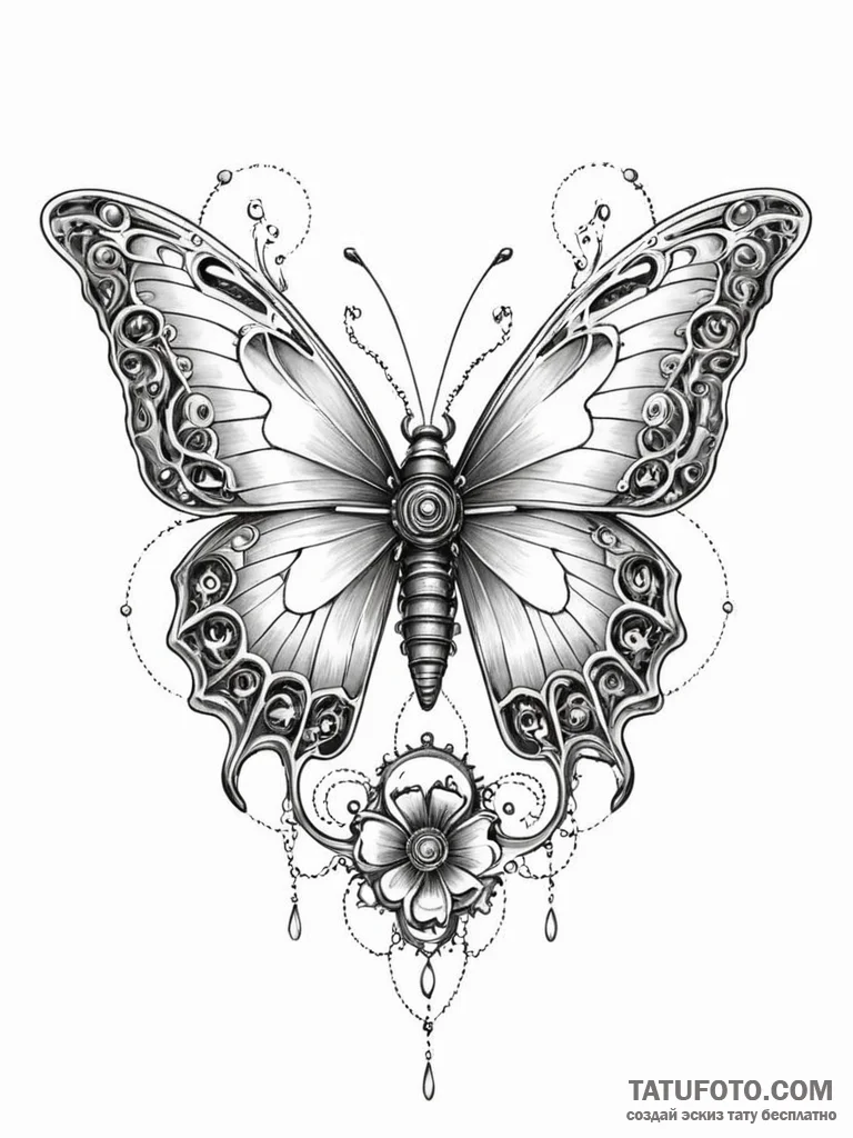 Tattoo sketch, mechanical butterfly, nectar o... - эскиз тату (№1752490052_0, 14.07.2025 10:47) — Tatufoto.com