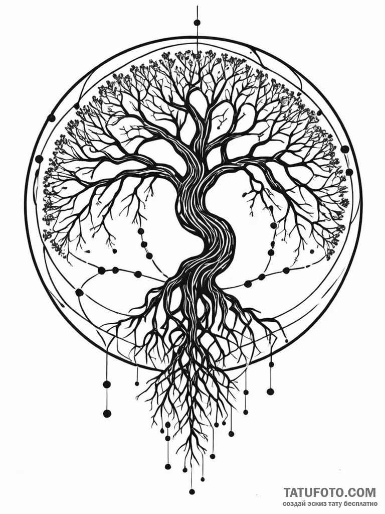Tattoo sketch, global network tree, a majesti... - эскиз тату (№1752490218_0, 14.07.2025 10:50) — Tatufoto.com