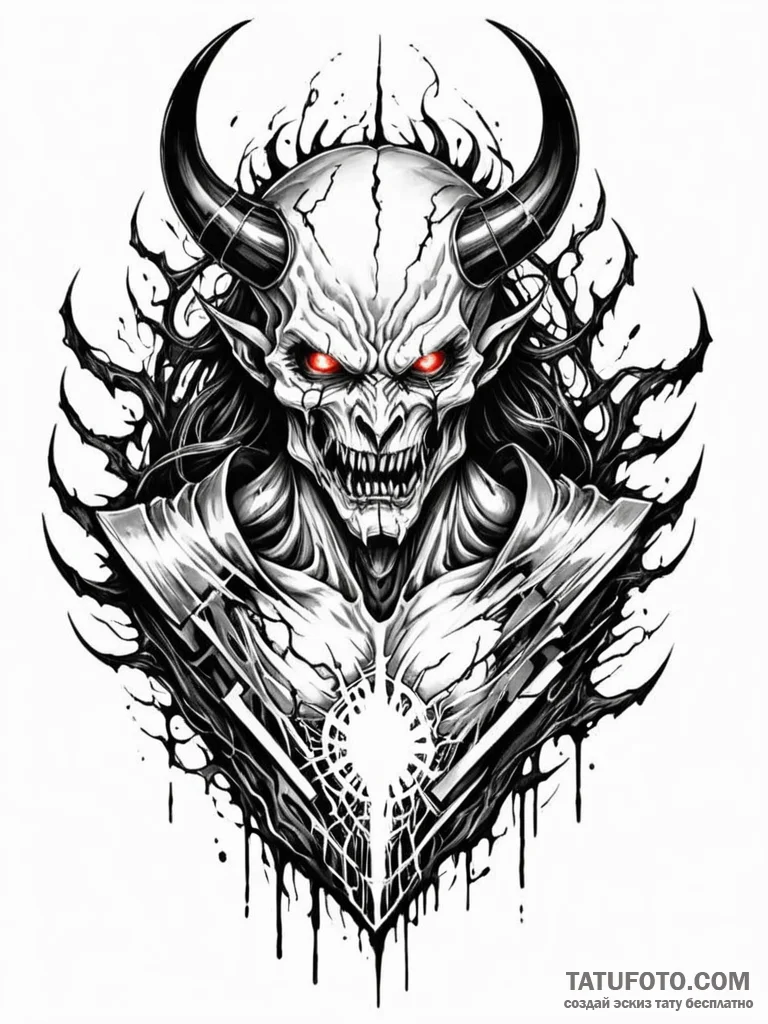 Tattoo sketch, demonic data breach, a stylize... - эскиз тату (№1752490301_0, 14.07.2025 10:51) — Tatufoto.com