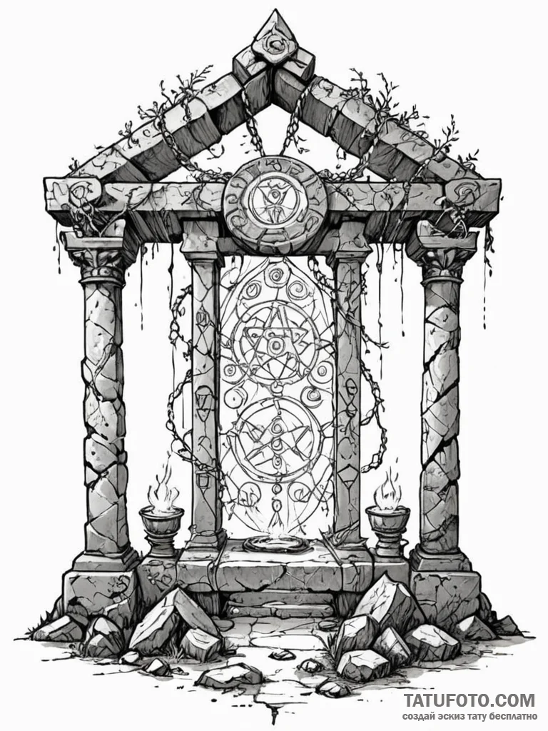 Tattoo sketch, nexus of ancient wisdom, an an... - эскиз тату (№1752490384_0, 14.07.2025 10:53) — Tatufoto.com