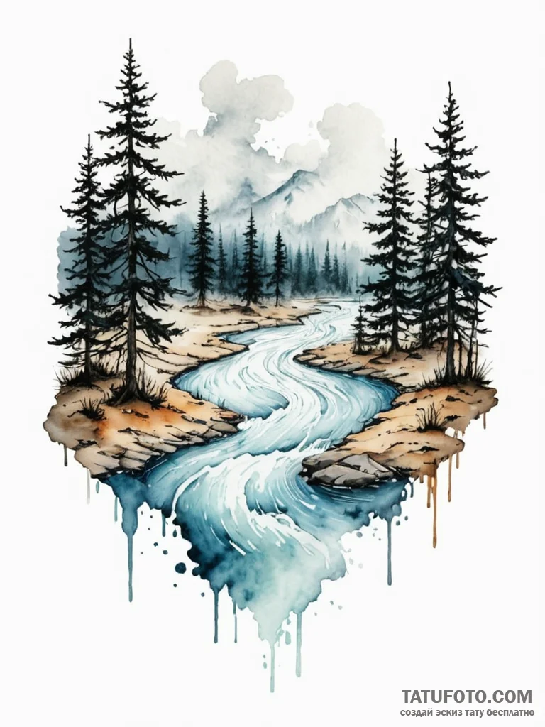 Tattoo sketch, river of forgetfulness, digita... - эскиз тату (№1752490468_0, 14.07.2025 10:54) — Tatufoto.com