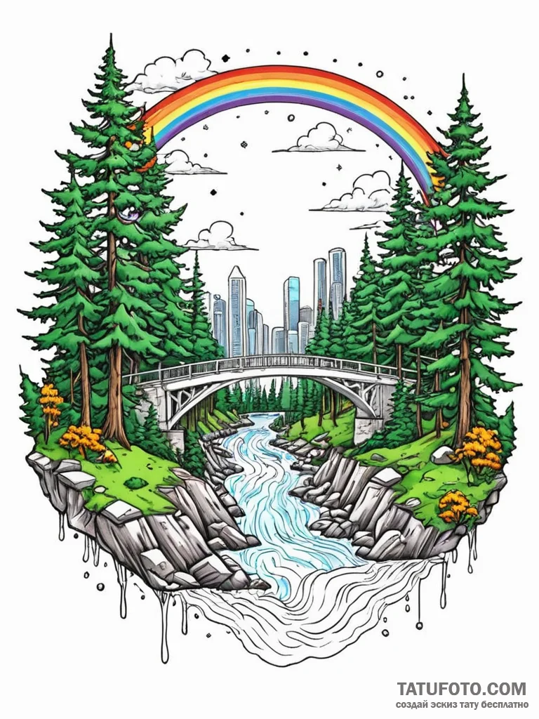Tattoo sketch, rainbow bridge of data, a vibr… — эскиз тату (№1752490717_0, 14.07.2025 10:58) — Tatufoto.com