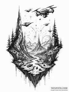 Tattoo sketch, terraforming drone swarm, a dy... - эскиз тату (№1752490884_0, 14.07.2025 11:01) — Tatufoto.com