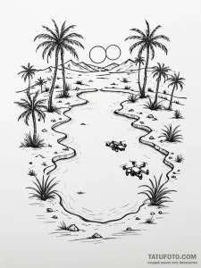 Tattoo sketch, deserted drone oasis, a desola... - эскиз тату (№1752491304_0, 14.07.2025 11:08) — Tatufoto.com
