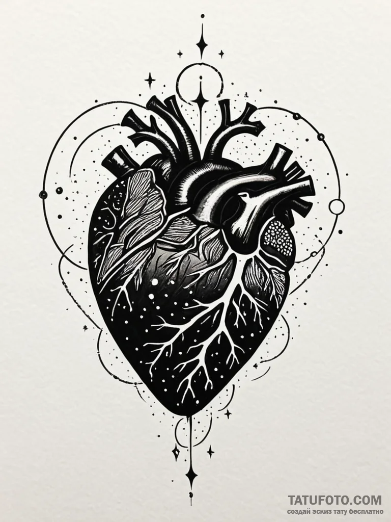 Tattoo sketch, obsidian heart, starlight core... - эскиз тату (№1752491848_0, 14.07.2025 11:17) — Tatufoto.com