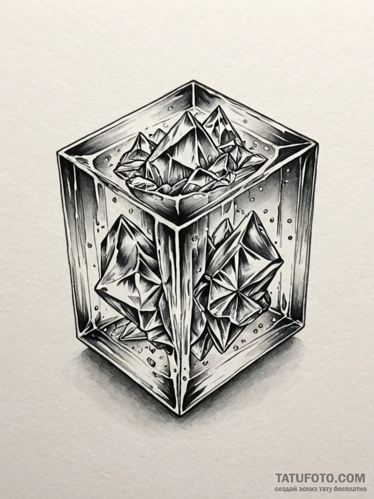 Tattoo sketch, ice-bound data crystal, a larg... - эскиз тату (№1752491931_0, 14.07.2025 11:18) — Tatufoto.com