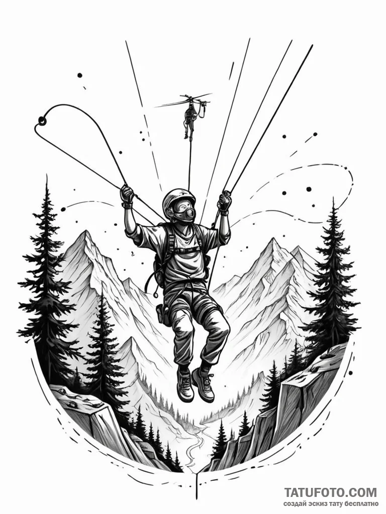 Tattoo sketch, zipline through the metaverse,... - эскиз тату (№1752492016_0, 14.07.2025 11:20) — Tatufoto.com