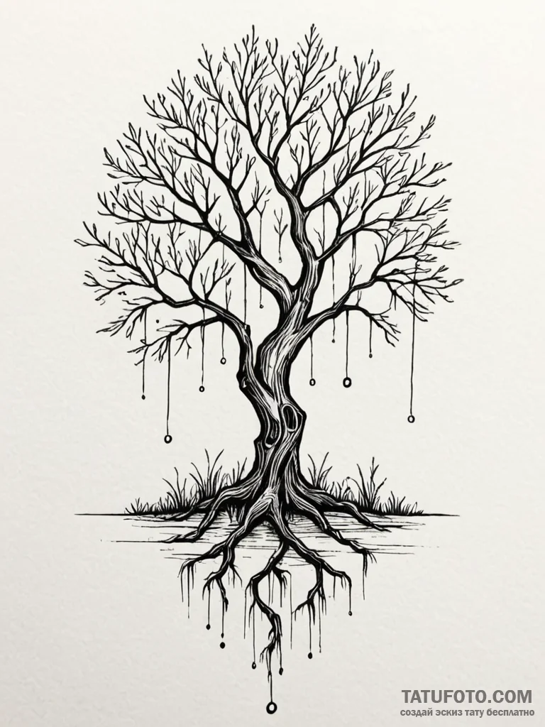 Tattoo sketch, whispering willow of wi-fi, an... - эскиз тату (№1752492484_0, 14.07.2025 11:28) — Tatufoto.com