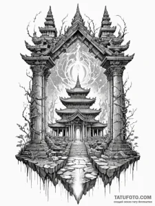 Tattoo sketch, forgotten temple, holographic... - эскиз тату (№1752493063_0, 14.07.2025 11:37) — Tatufoto.com
