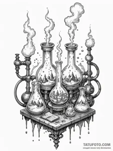 Tattoo sketch, alchemist's lab, intricately d... - эскиз тату (№1752493145_0, 14.07.2025 11:39) — Tatufoto.com