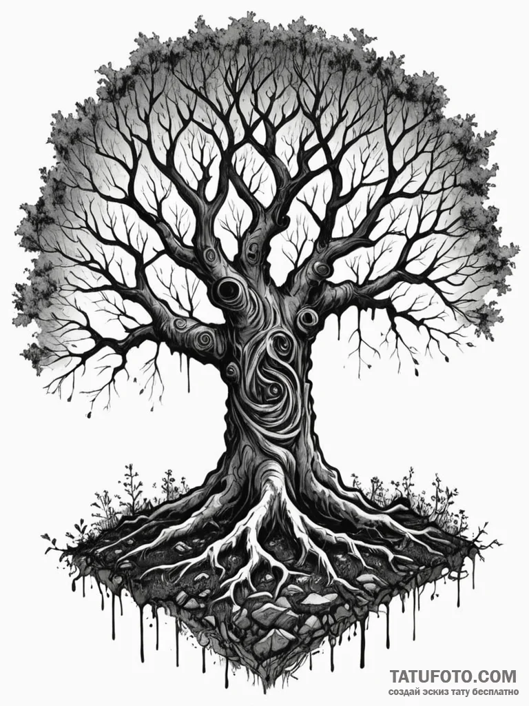 Tattoo sketch, twilight portal in a tree, an... - эскиз тату (№1752493606_0, 14.07.2025 11:46) — Tatufoto.com