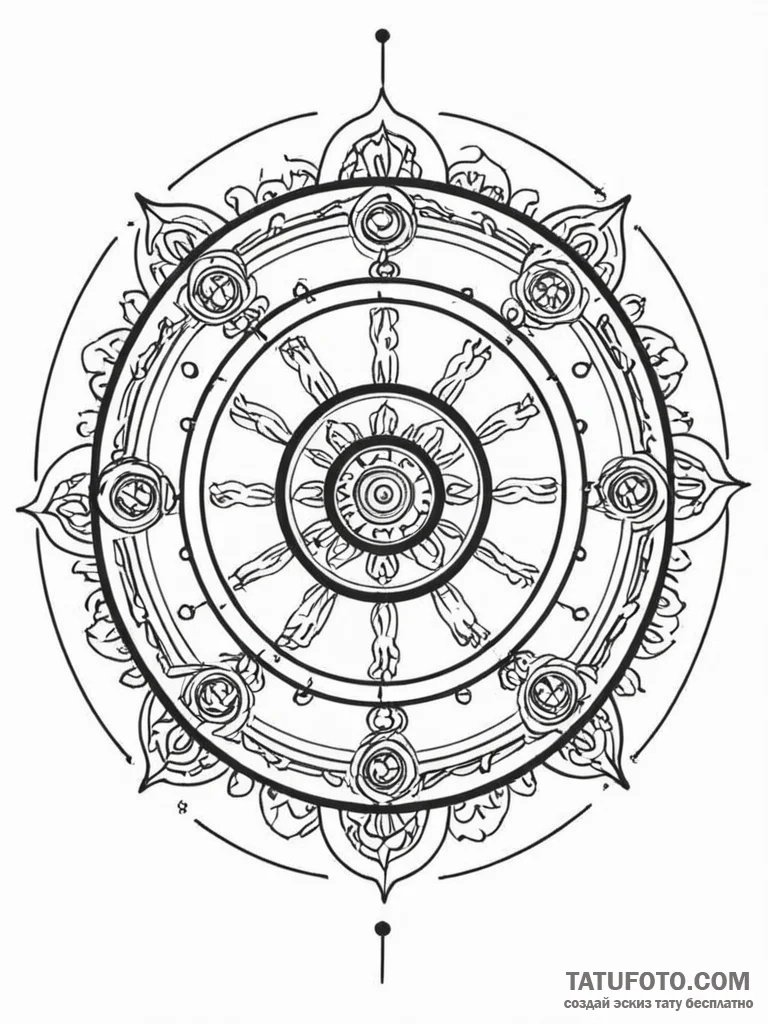 Tattoo sketch, karma wheel, digital spokes, a... - эскиз тату (№1752493896_0, 14.07.2025 11:51) — Tatufoto.com