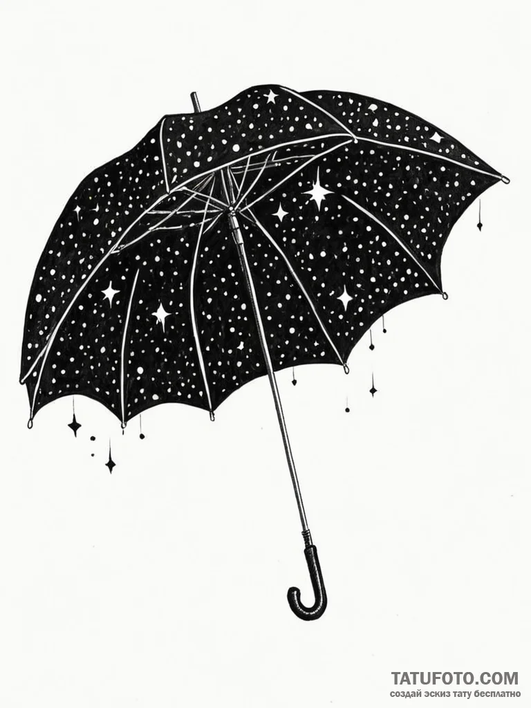Tattoo sketch, umbrella of starlight, an open... - эскиз тату (№1752494061_0, 14.07.2025 11:54) — Tatufoto.com