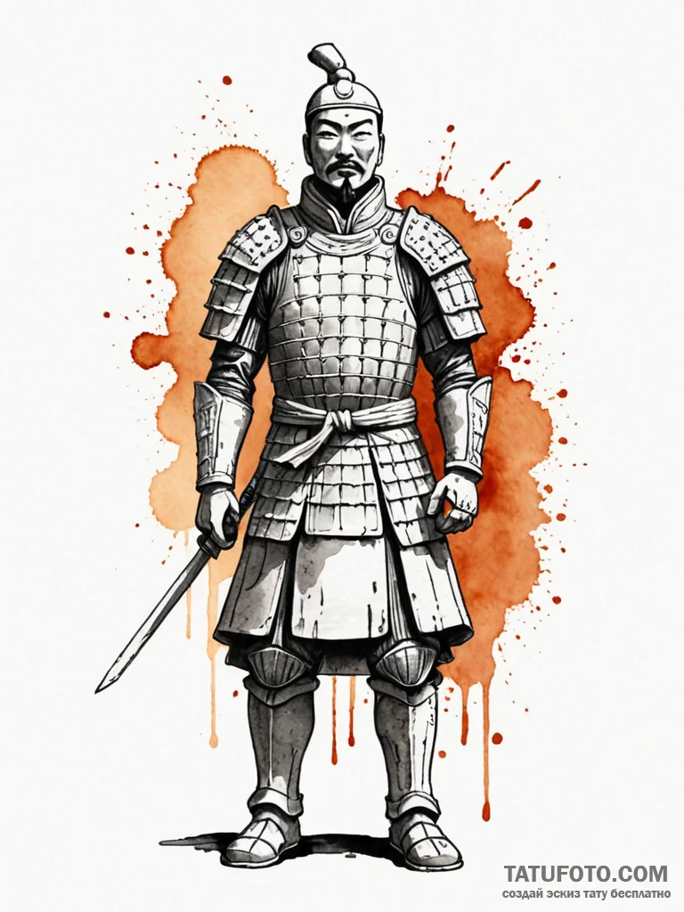 Tattoo sketch, terracotta warrior, digital au... - эскиз тату (№1752494144_0, 14.07.2025 11:55) — Tatufoto.com