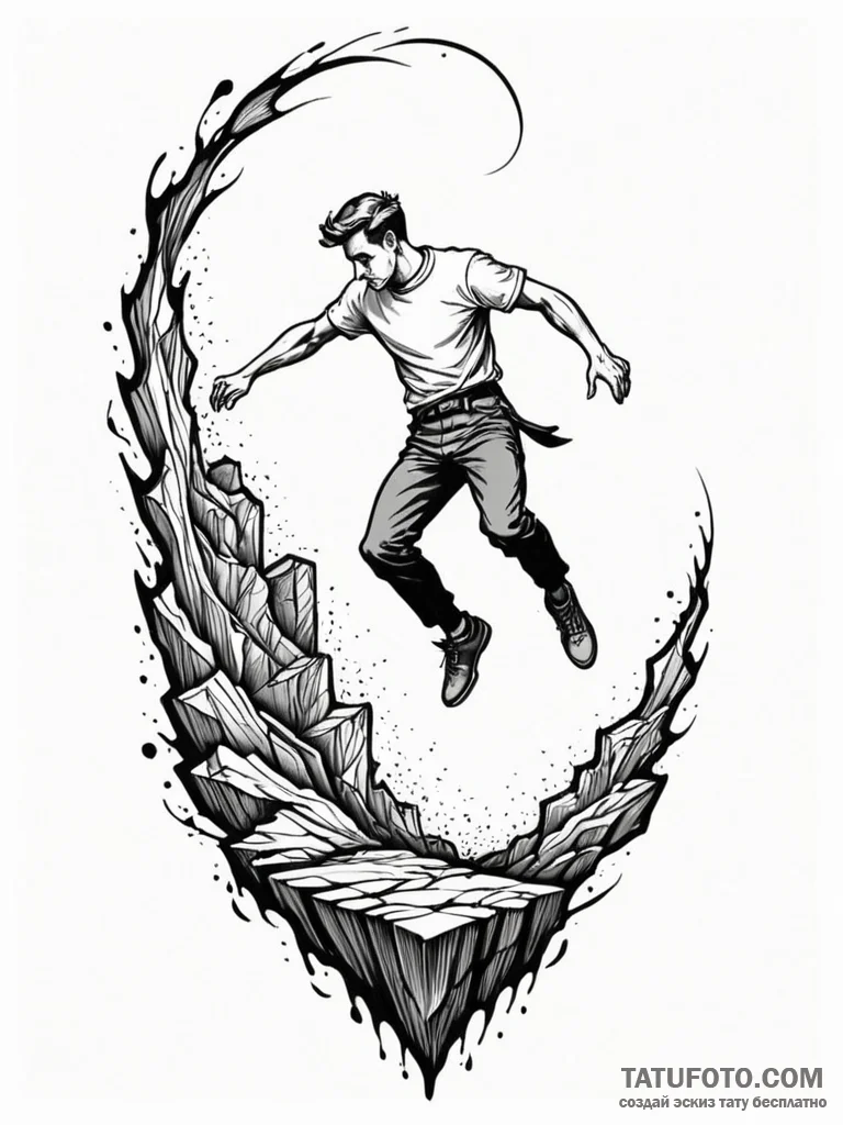Tattoo sketch, leap of faith, abstract chasm,… — эскиз тату (№1752494396_0, 14.07.2025 11:59) — Tatufoto.com