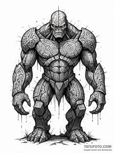 Tattoo sketch, golem of ancient code, a massi... - эскиз тату (№1752494481_0, 14.07.2025 12:01) — Tatufoto.com