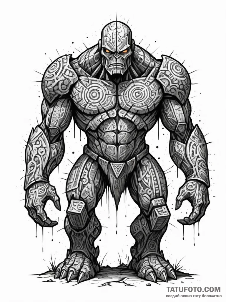 Tattoo sketch, golem of ancient code, a massi... - эскиз тату (№1752494481_0, 14.07.2025 12:01) — Tatufoto.com