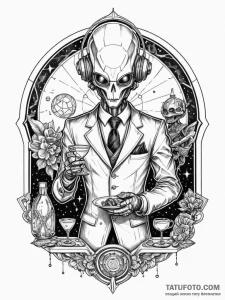 Tattoo sketch, baroque-style robot butler ser... - эскиз тату (№1752494899_0, 14.07.2025 12:08) — Tatufoto.com