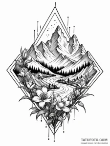 Tattoo sketch, jagged landscape, blooming cod... - эскиз тату (№1752495401_0, 14.07.2025 12:16) — Tatufoto.com