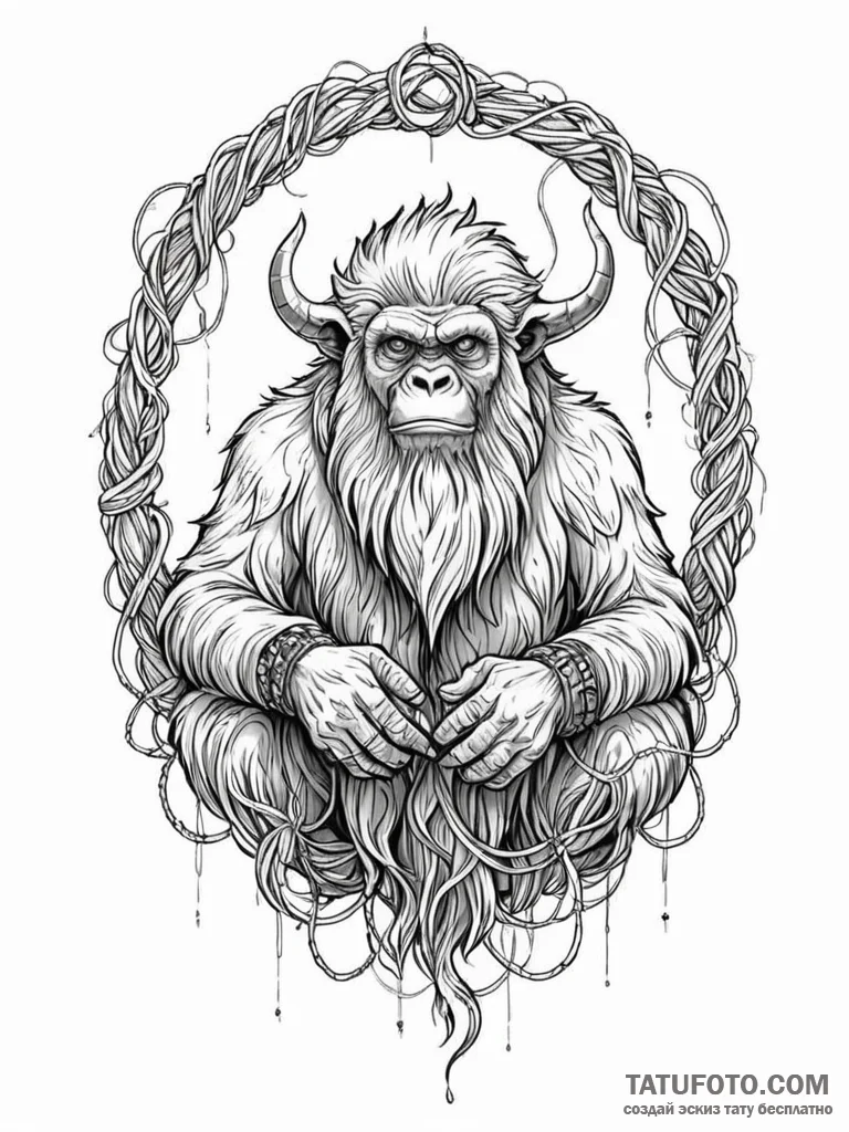 Tattoo sketch, yeti's yarn of lore (digital),... - эскиз тату (№1752495569_0, 14.07.2025 12:19) — Tatufoto.com