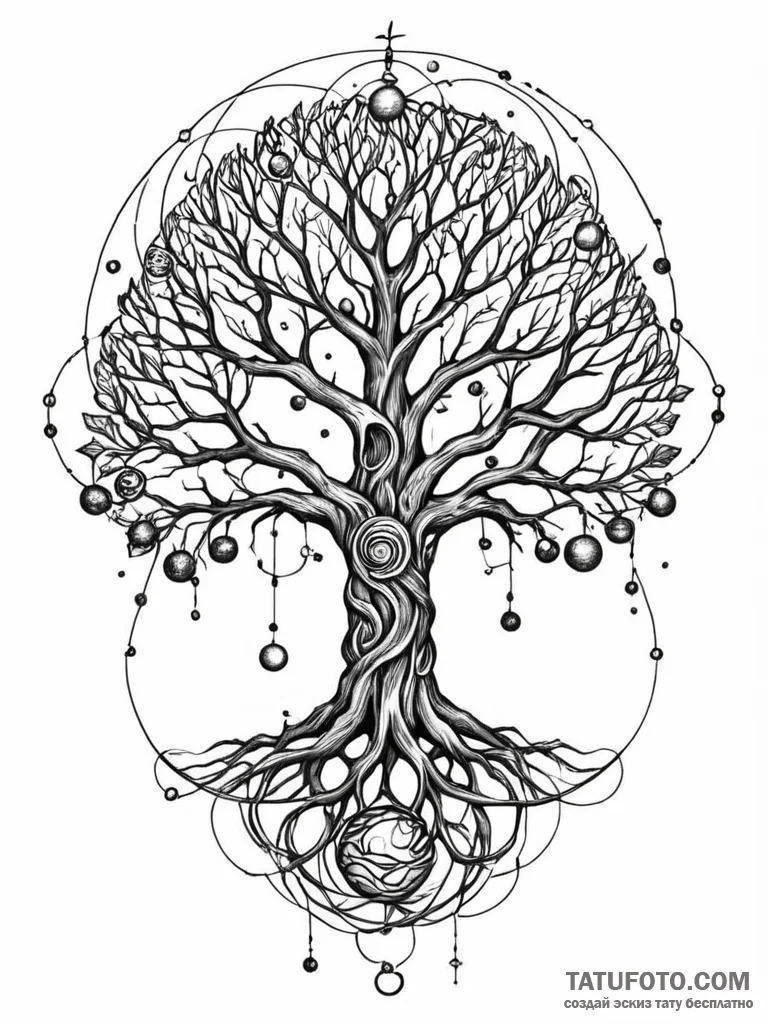 Tattoo sketch, yggdrasil's yield of data, a m... - эскиз тату (№1752495653_0, 14.07.2025 12:20) — Tatufoto.com