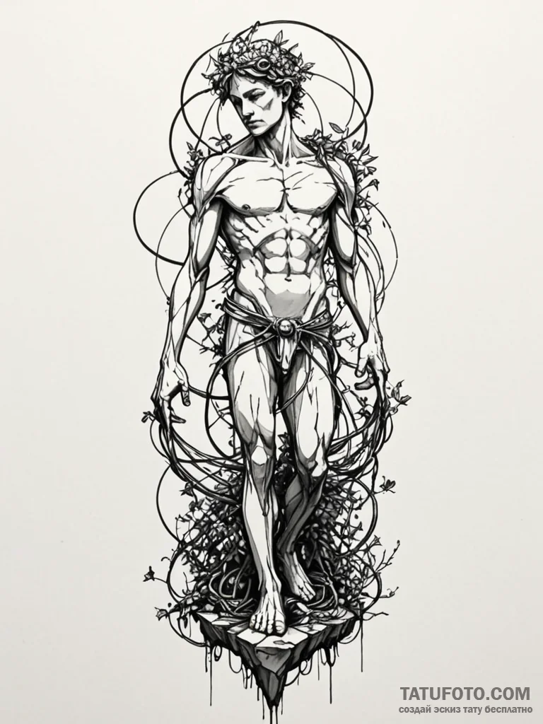 Tattoo sketch, living statue, overgrown with... - эскиз тату (№1752495737_0, 14.07.2025 12:22) — Tatufoto.com