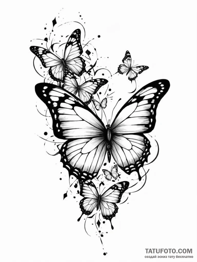 Tattoo sketch, numbered butterfly migration,... - эскиз тату (№1752495821_0, 14.07.2025 12:23) — Tatufoto.com