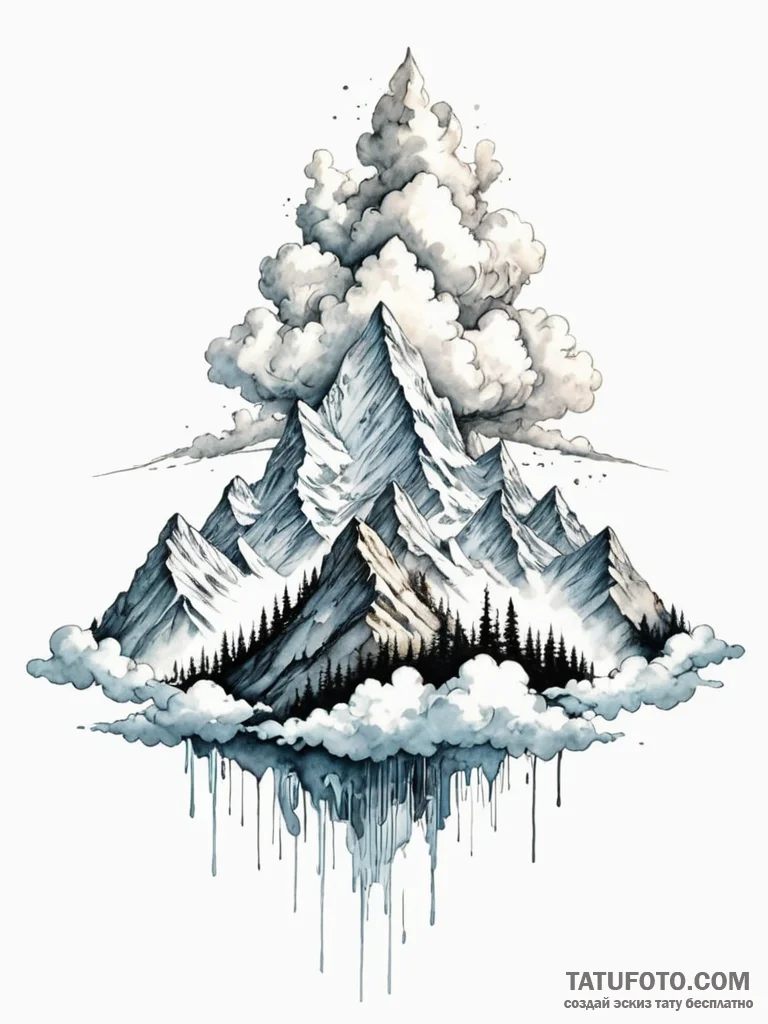 Tattoo sketch, mountain peak, cloud data cent… — эскиз тату (№1752496154_0, 14.07.2025 12:29) — Tatufoto.com