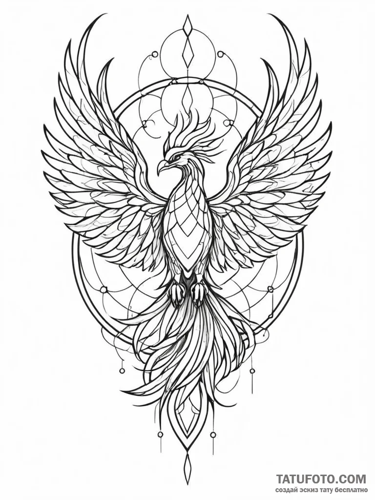 Tattoo sketch, stained glass phoenix, light o... - эскиз тату (№1752496237_0, 14.07.2025 12:30) — Tatufoto.com