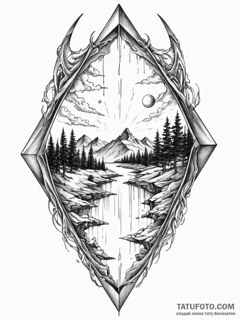 Tattoo sketch, glimpse through time's veil, a... - эскиз тату (№1752496403_0, 14.07.2025 12:33) — Tatufoto.com