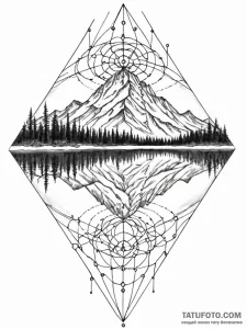 Tattoo sketch, mirrored mountain of mind, a c... - эскиз тату (№1752496820_0, 14.07.2025 12:40) — Tatufoto.com