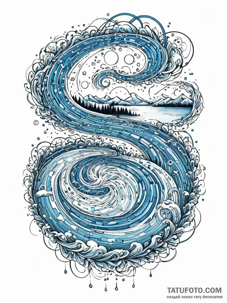 Tattoo sketch, river of recursive code, a win… — эскиз тату (№1752497072_0, 14.07.2025 12:44) — Tatufoto.com