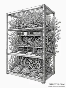Tattoo sketch, coral reef data center: a vibr... - эскиз тату (№1752497744_0, 14.07.2025 12:55) — Tatufoto.com