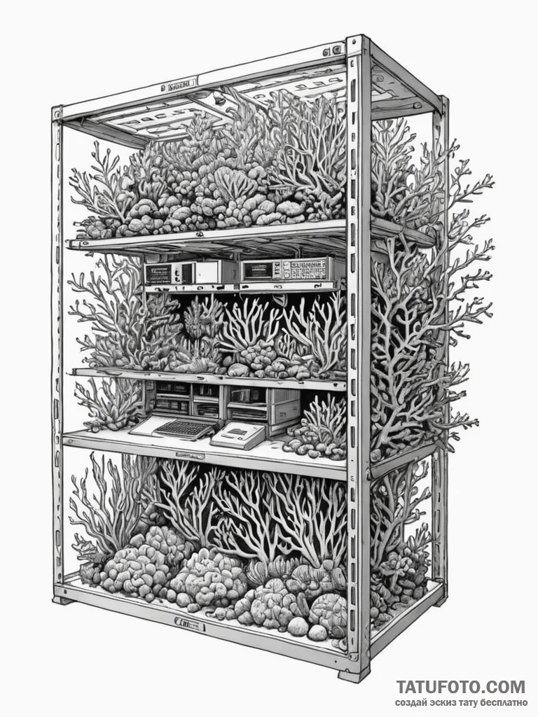 Tattoo sketch, coral reef data center: a vibr... - эскиз тату (№1752497744_0, 14.07.2025 12:55) — Tatufoto.com