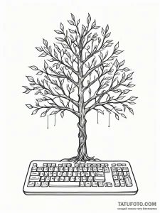 Tattoo sketch, keyboard tree, a small, delica... - эскиз тату (№1752498516_0, 14.07.2025 13:08) — Tatufoto.com