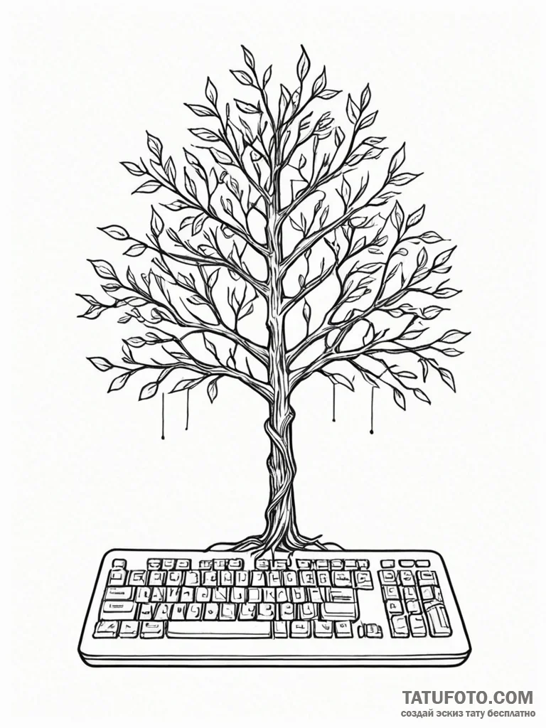 Tattoo sketch, keyboard tree, a small, delica... - эскиз тату (№1752498516_0, 14.07.2025 13:08) — Tatufoto.com