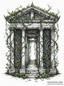 Tattoo sketch, reclaimed data temple, an anci... - эскиз тату (№1752498602_0, 14.07.2025 13:10) — Tatufoto.com