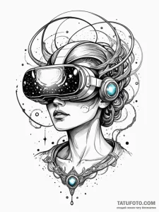 Tattoo sketch, virtual reality headset, cosmi... - эскиз тату (№1752498857_0, 14.07.2025 13:14) — Tatufoto.com