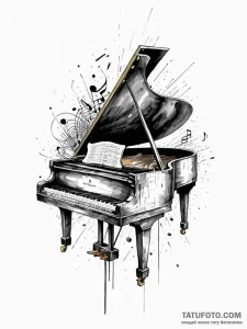 Tattoo sketch, echoing grand piano, a grand p... - эскиз тату (№1752499026_0, 14.07.2025 13:17) — Tatufoto.com