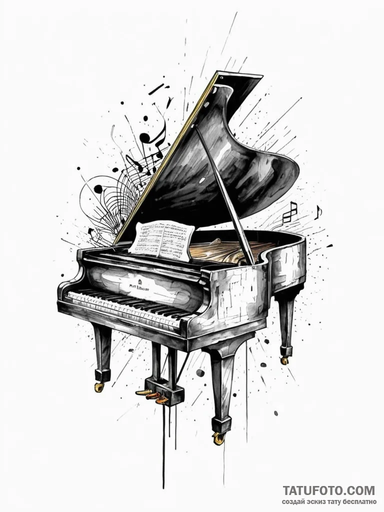 Tattoo sketch, echoing grand piano, a grand p... - эскиз тату (№1752499026_0, 14.07.2025 13:17) — Tatufoto.com