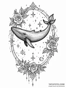 Tattoo sketch, blue whale swimming through a... - эскиз тату (№1752499112_0, 14.07.2025 13:18) — Tatufoto.com