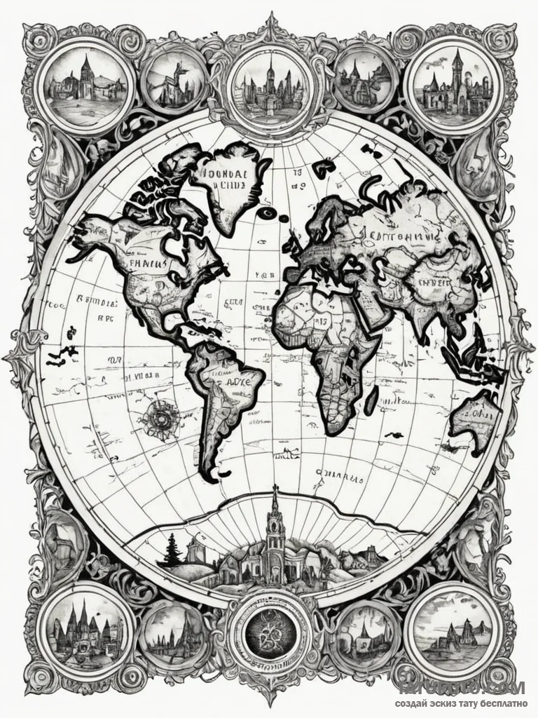 Tattoo sketch, haunted historical map, an ant... - эскиз тату (№1752499196_0, 14.07.2025 13:19) — Tatufoto.com