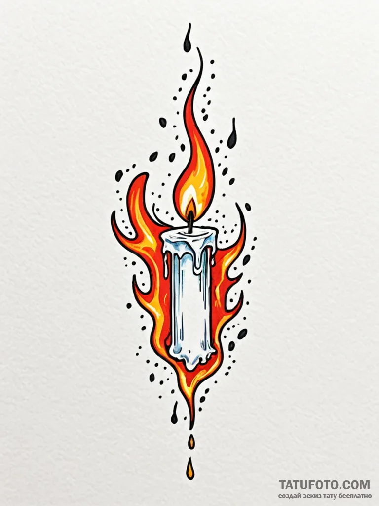Tattoo sketch, burning candle with its flame... - эскиз тату (№1752499282_0, 14.07.2025 13:21) — Tatufoto.com