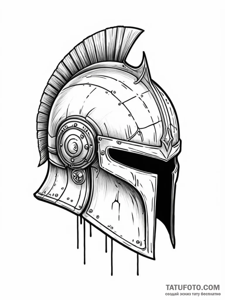 Tattoo sketch, warrior's helmet, digital scar... - эскиз тату (№1752499368_0, 14.07.2025 13:22) — Tatufoto.com