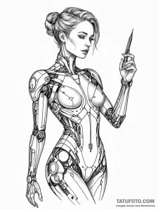 Tattoo sketch, muse of the machine, a serene,... - эскиз тату (№1752500513_0, 14.07.2025 13:41) — Tatufoto.com
