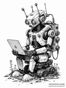 Tattoo sketch, scavenger bot's sanctuary, a c... - эскиз тату (№1752500598_0, 14.07.2025 13:43) — Tatufoto.com