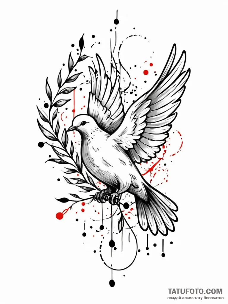 Tattoo sketch, digital dove of peace, a seren... - эскиз тату (№1752500769_0, 14.07.2025 13:46) — Tatufoto.com